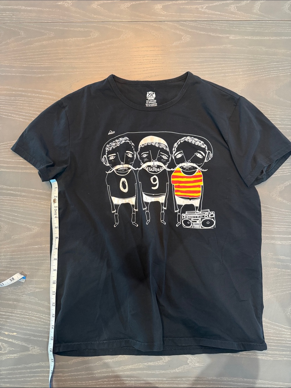 Kids Black Graphic Tee with Striped Accent